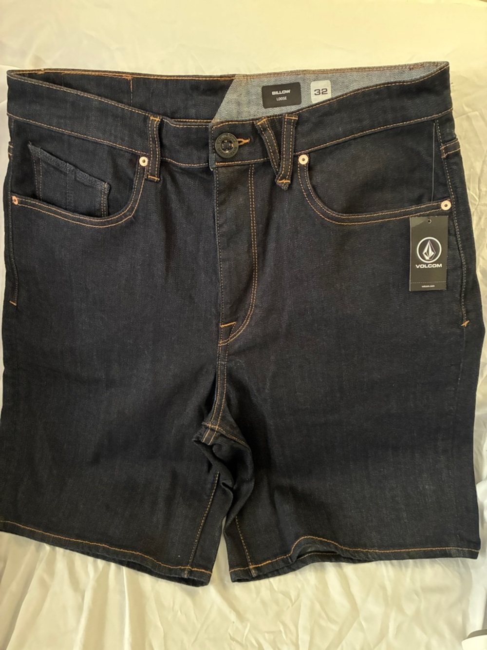 Volcom Men’s Loose Dark Blue Denim Shorts - Relaxed Five-Pocket